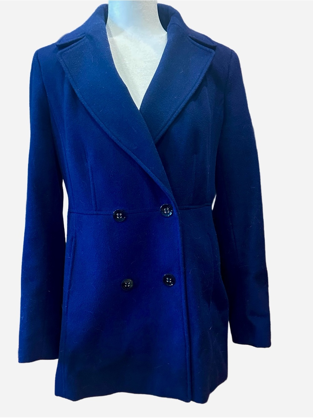 Calvin Klein Double-Breasted Royal Blue Wool Pea Coat